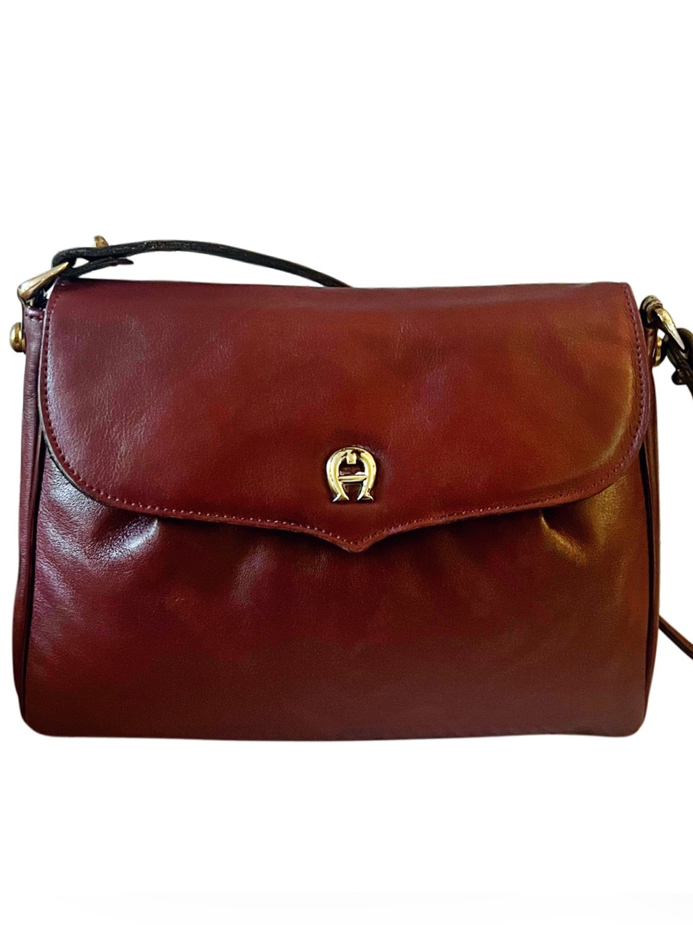 Vintage Brown/Burgundy Leather Crossbody Bag with Gold Hardware
